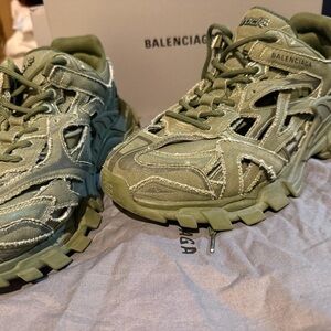 Balenciaga Olive Green Layered Trail Sneaker